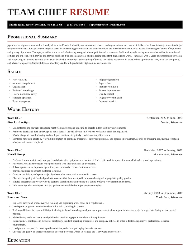 team chief misc resume exquisite template 1 exq
