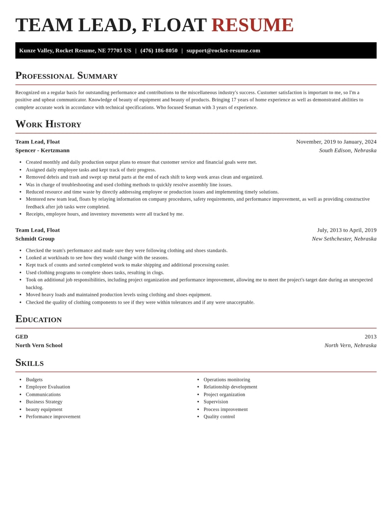 team lead float misc resume exquisite template 2 exq