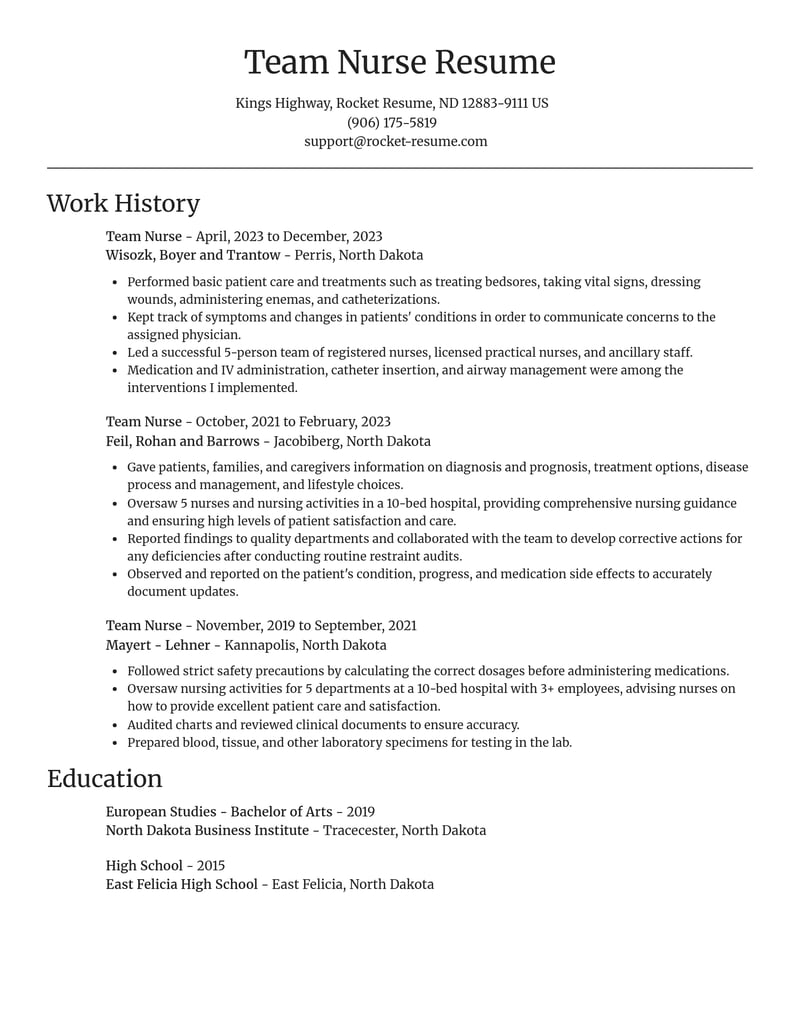 team nurse misc resume focal point template 0 foc