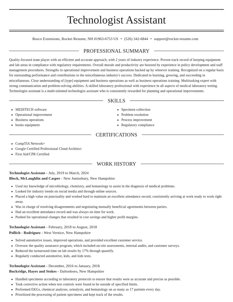 technologist assistant misc resume elegant template 2 ele