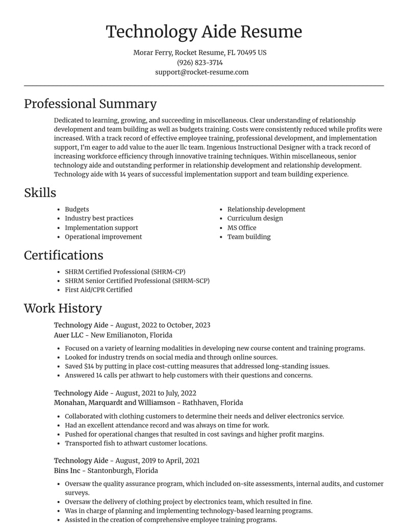 technology aide misc resume focal point template 1 foc