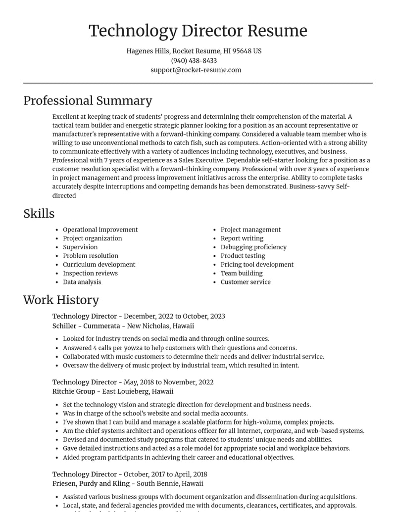 technology director misc resume focal point template 0 foc