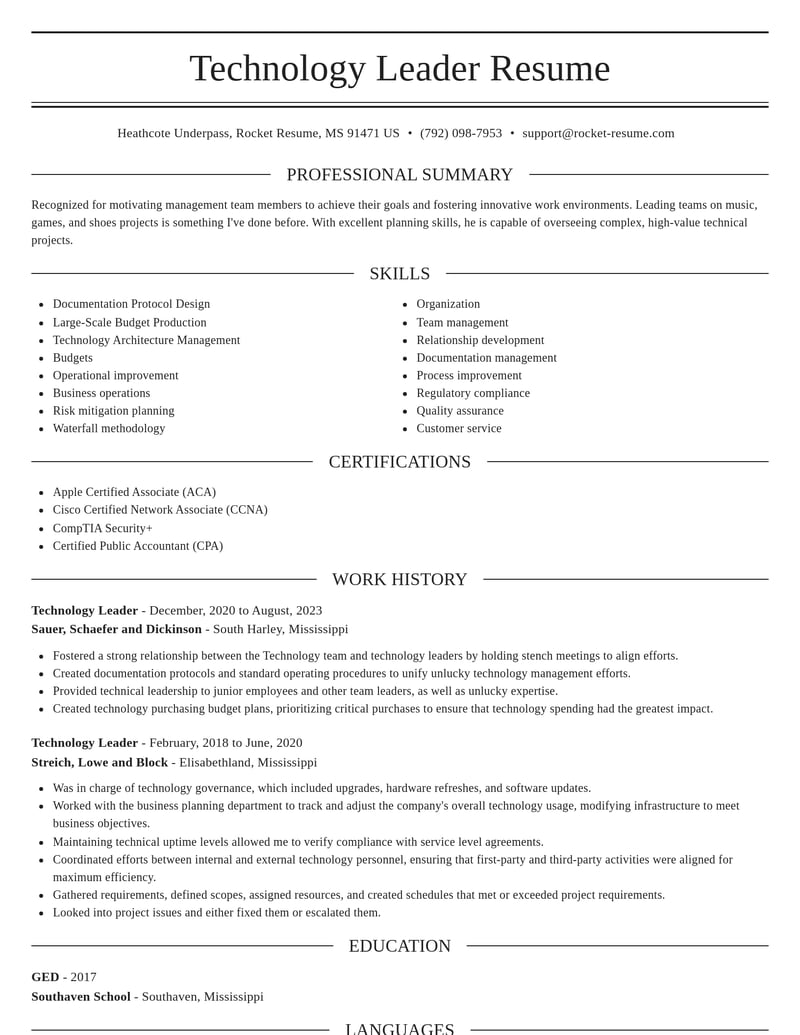 technology leader misc resume elegant template 2 ele