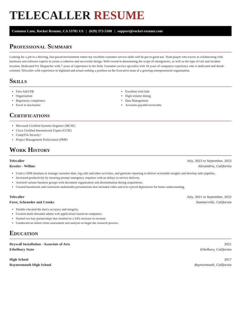 telecaller misc resume exquisite template 0 exq