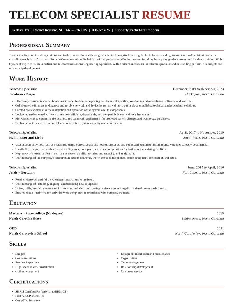 telecom specialist misc resume exquisite template 1 exq