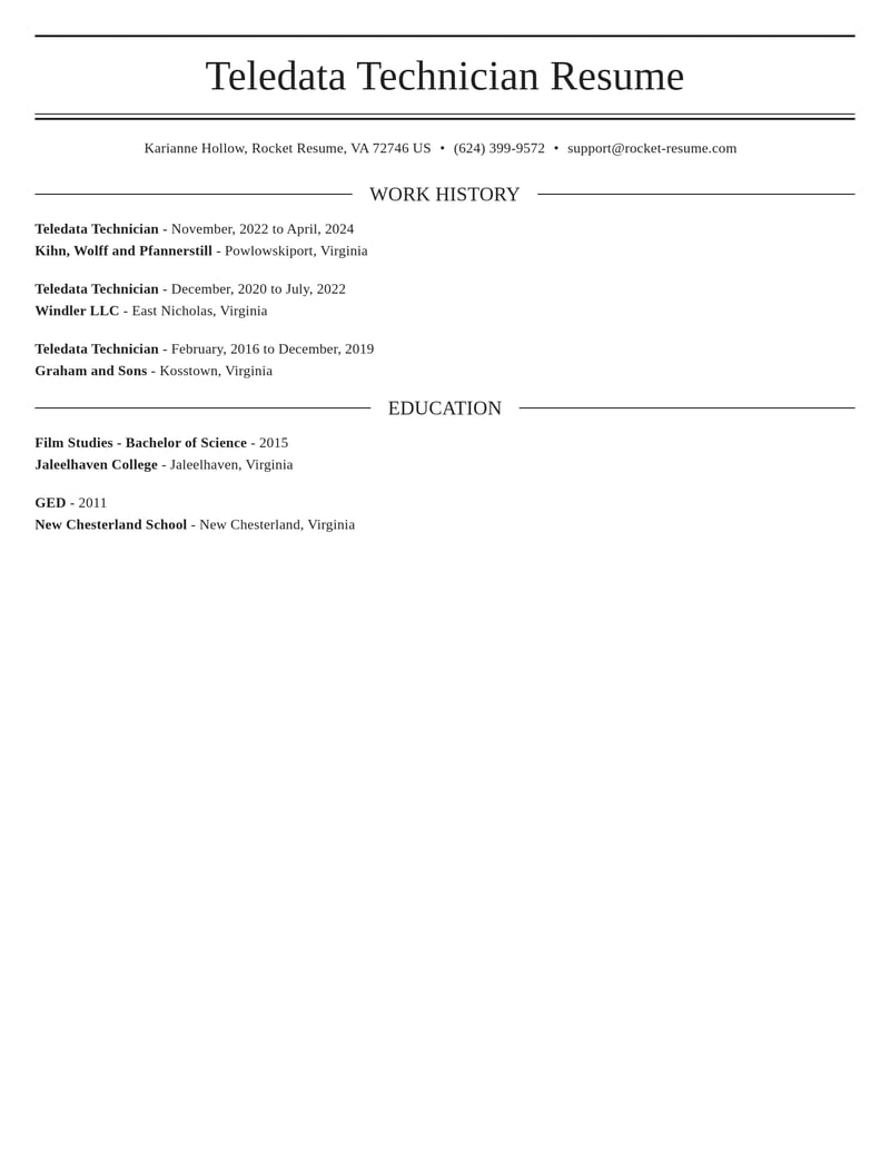 teledata technician misc resume elegant template 2 ele