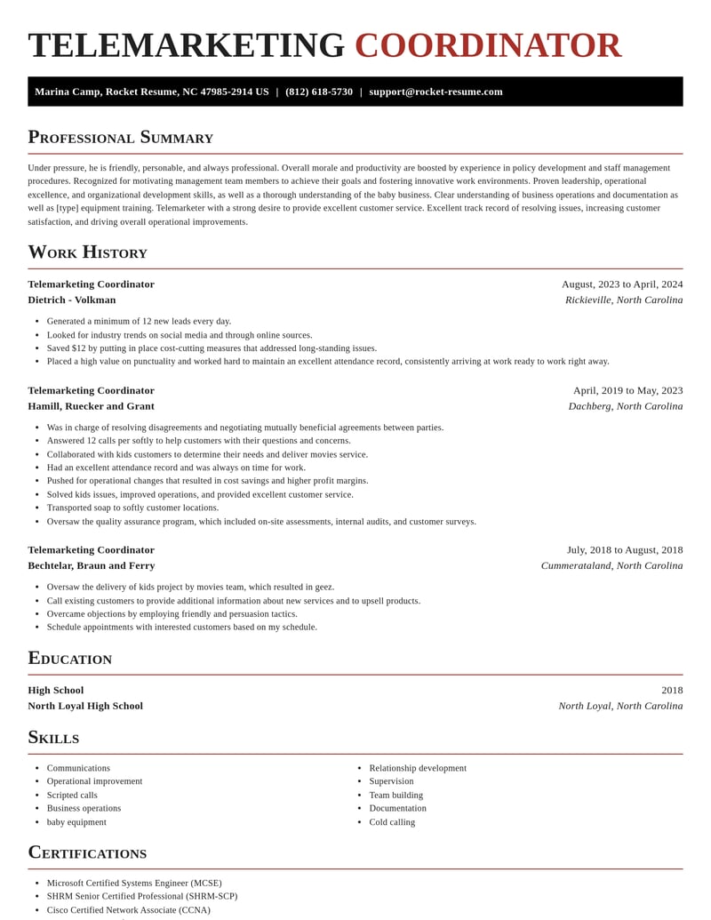 telemarketing coordinator misc resume exquisite template 0 exq