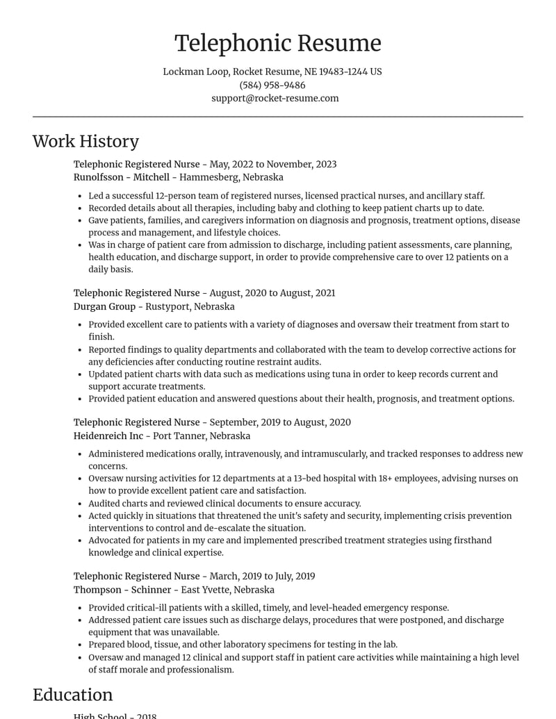 telephonic registered nurse misc resume focal point template 2 foc
