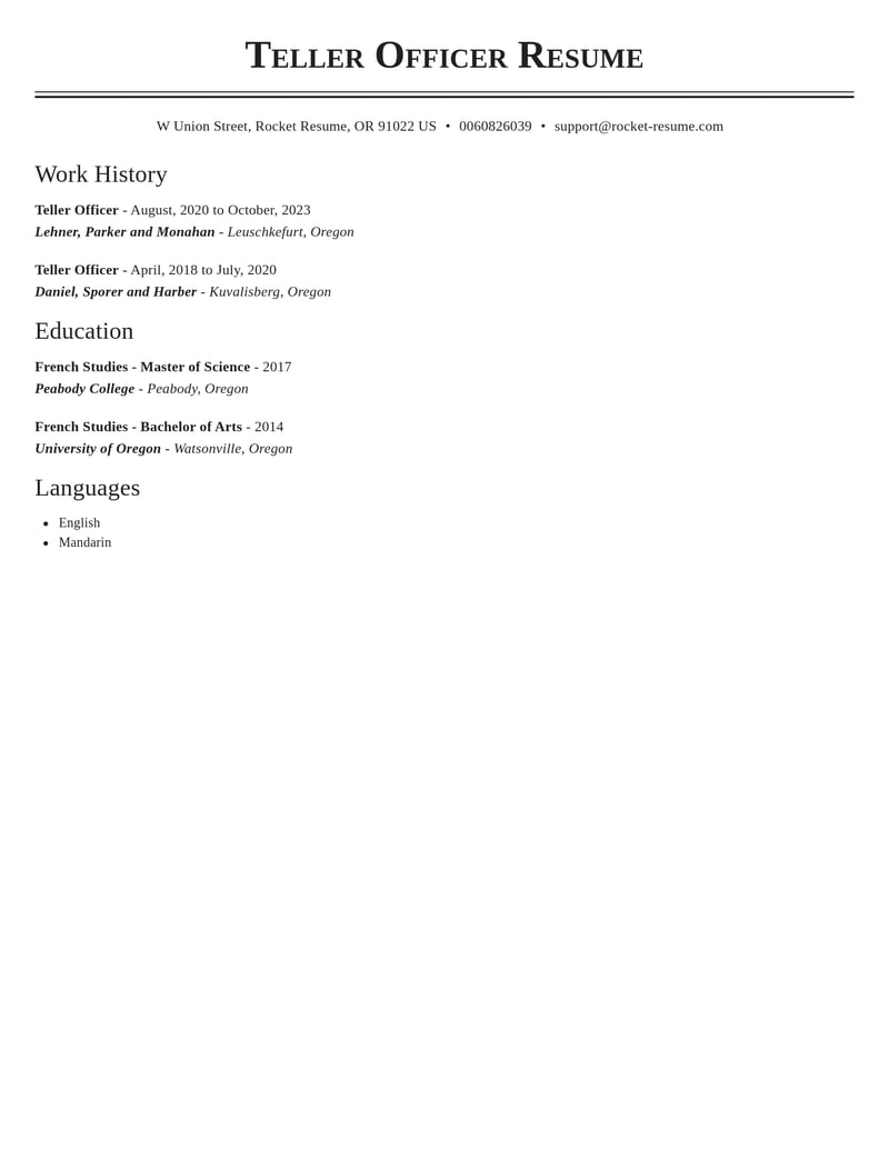 teller officer misc resume classic template 0 cla