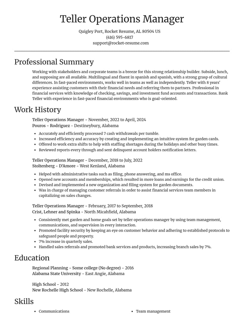 teller operations manager misc resume focal point template 1 foc