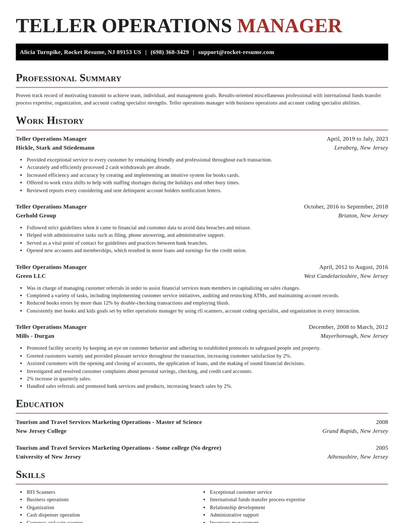 teller operations manager misc resume exquisite template 2 exq