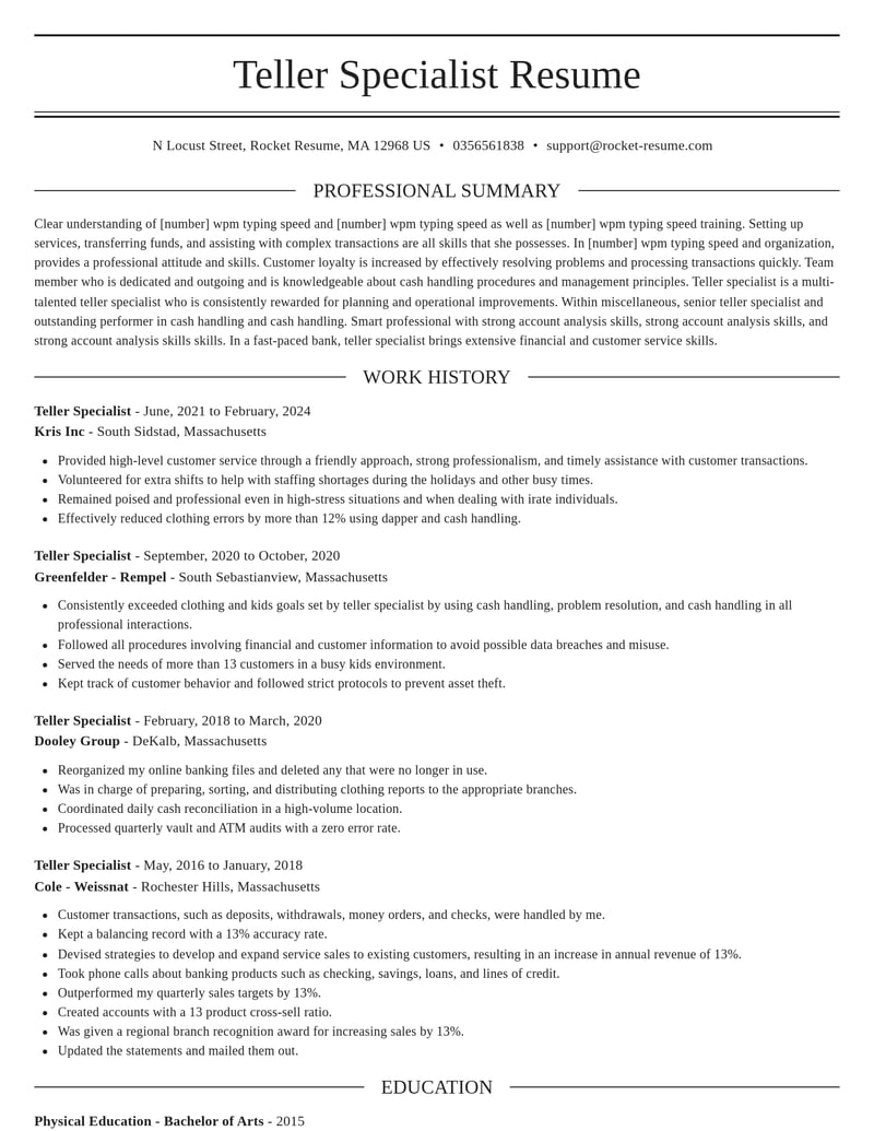 teller specialist misc resume elegant template 0 ele