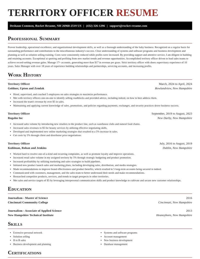territory officer misc resume exquisite template 0 exq