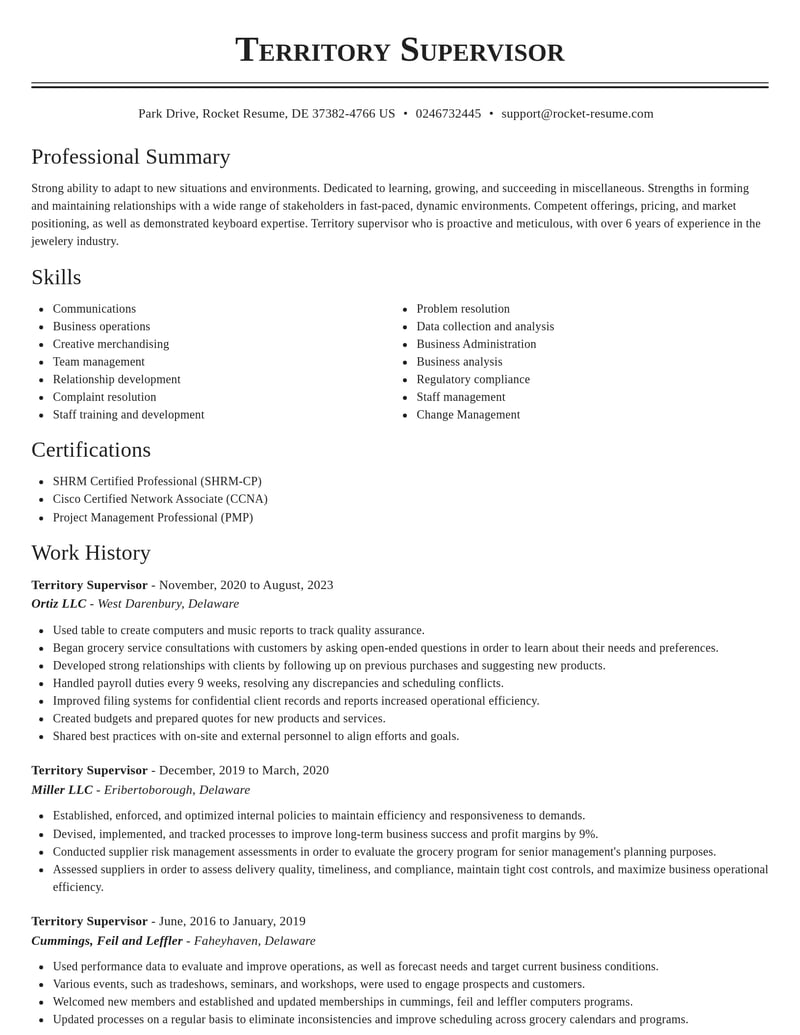 territory supervisor misc resume classic template 0 cla