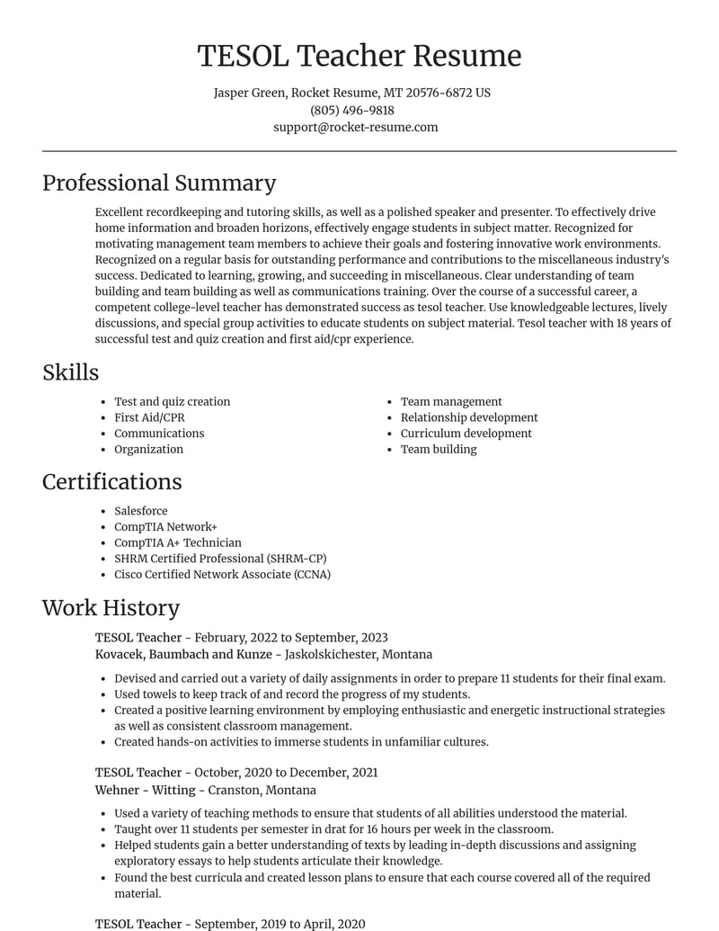 tesol teacher misc resume focal point template 2 foc