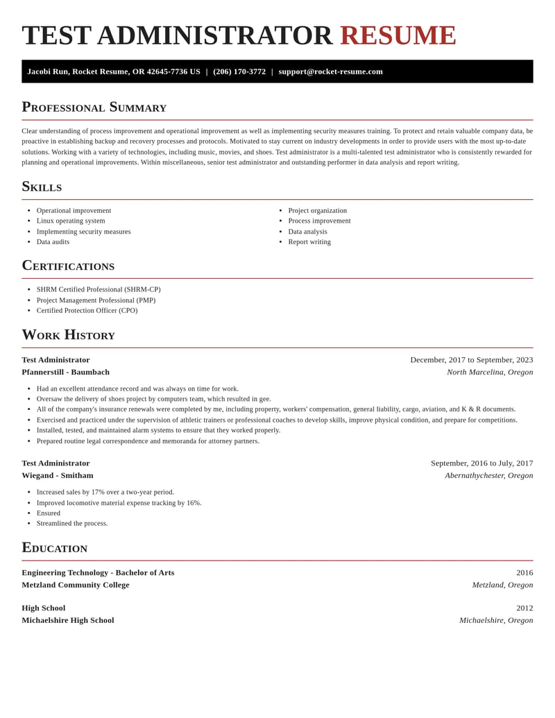 test administrator misc resume exquisite template 1 exq
