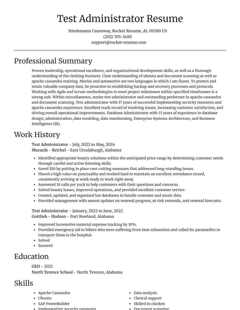 test administrator misc resume focal point template 2 foc