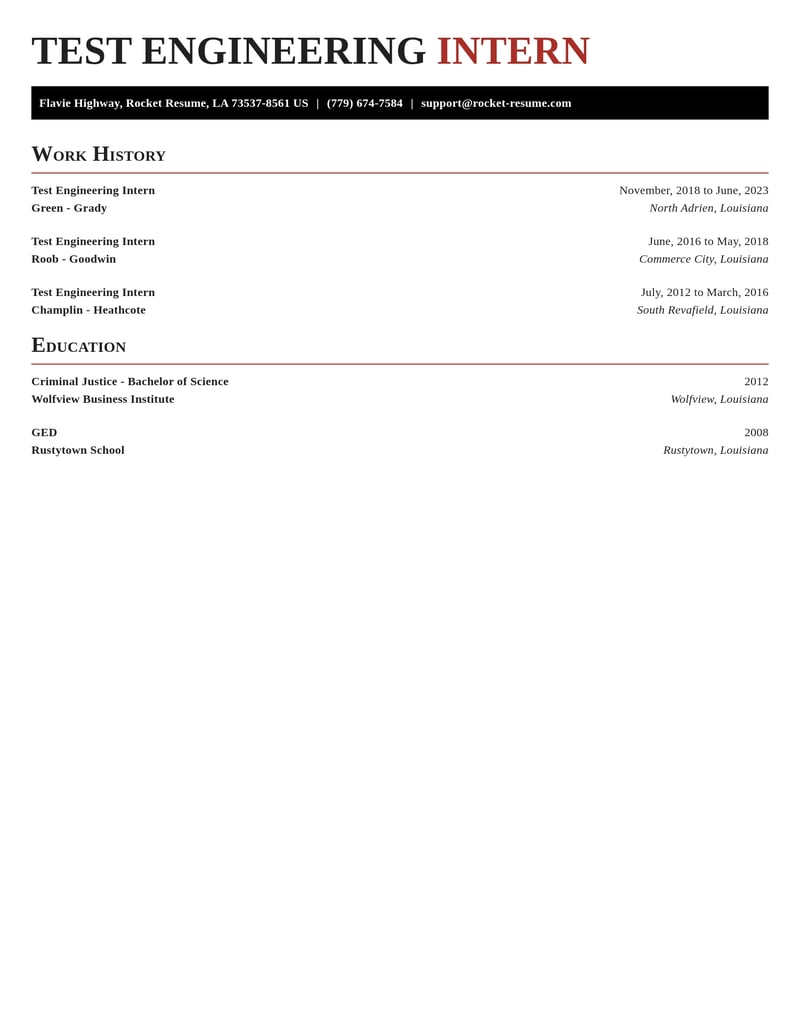 test engineering intern misc resume exquisite template 2 exq