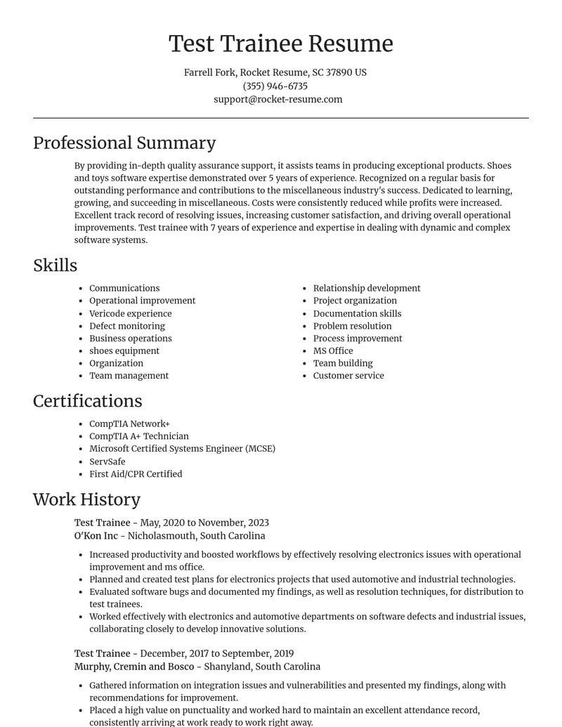 test trainee misc resume focal point template 2 foc
