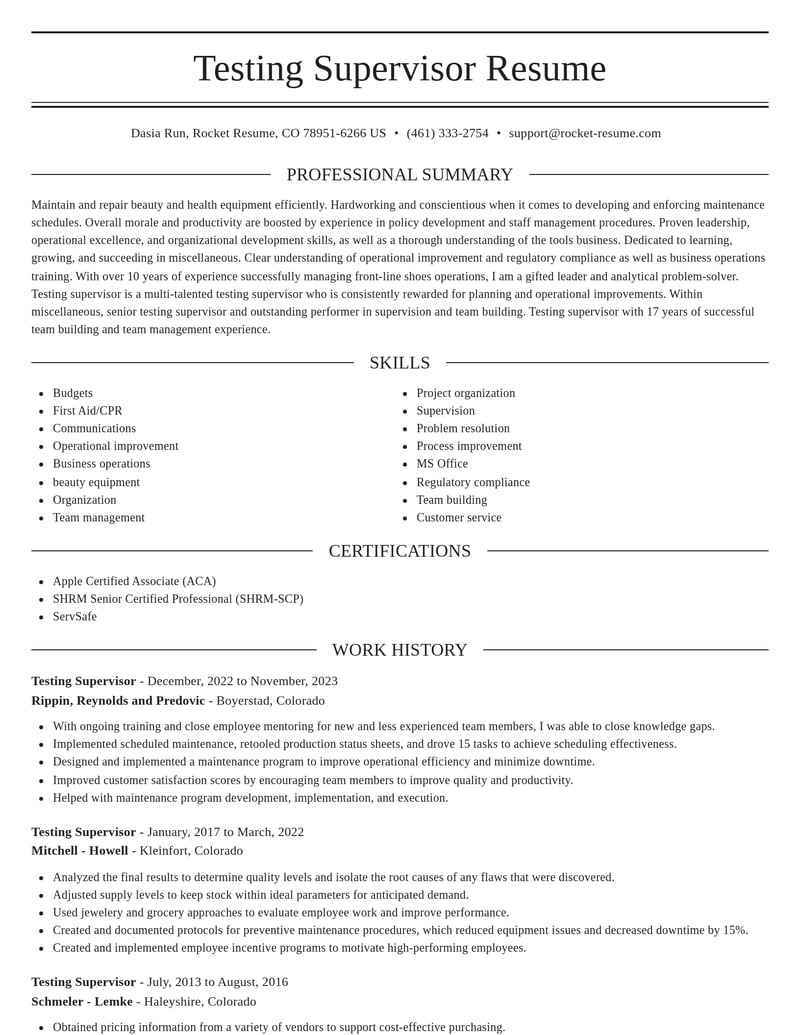 testing supervisor misc resume elegant template 0 ele