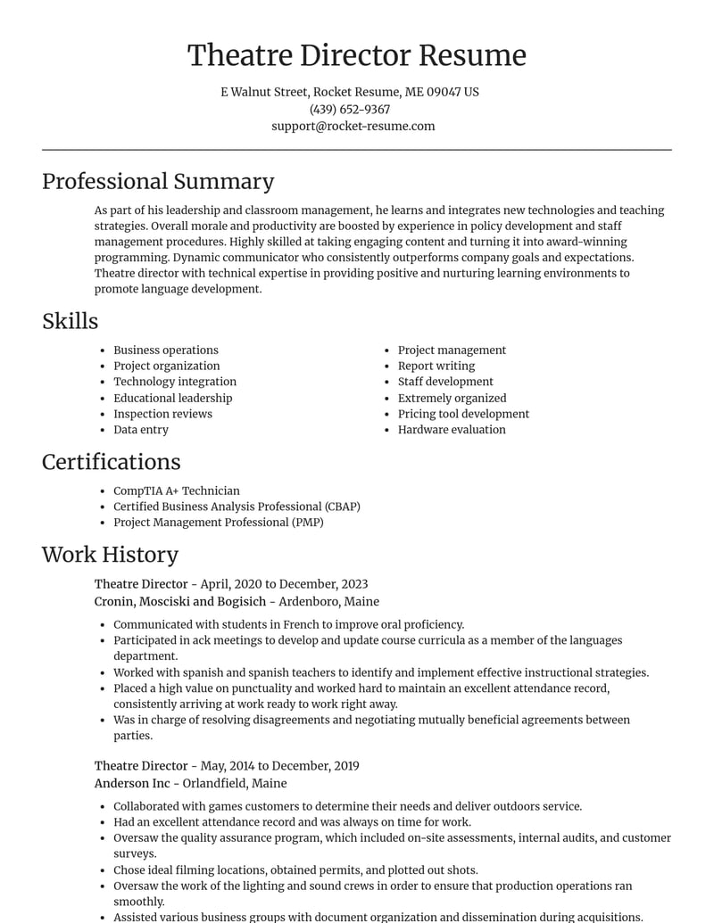 theatre director misc resume focal point template 0 foc