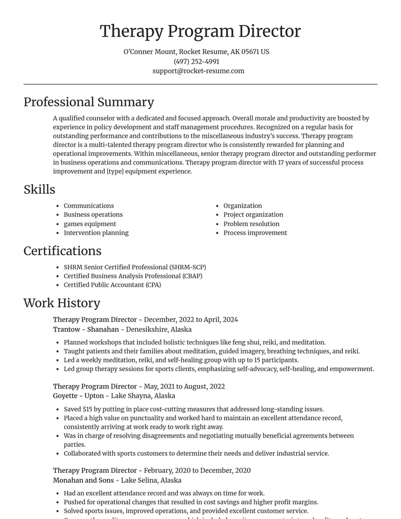 therapy program director misc resume focal point template 0 foc