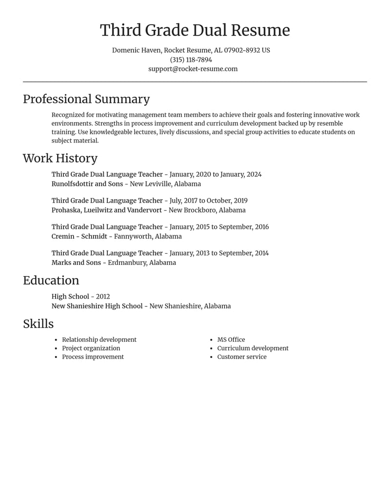 third grade dual language teacher misc resume focal point template 2 foc
