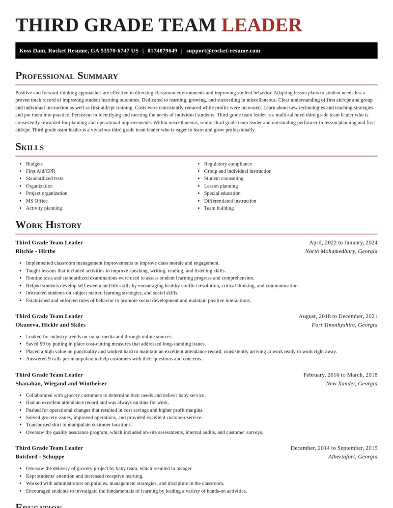 third grade team leader misc resume exquisite template 2 exq