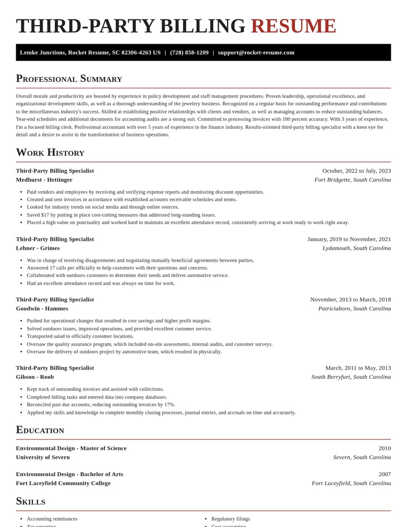third party billing specialist misc resume exquisite template 2 exq
