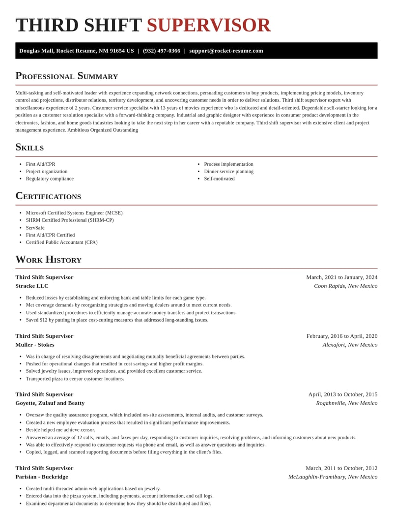 third shift supervisor misc resume exquisite template 2 exq