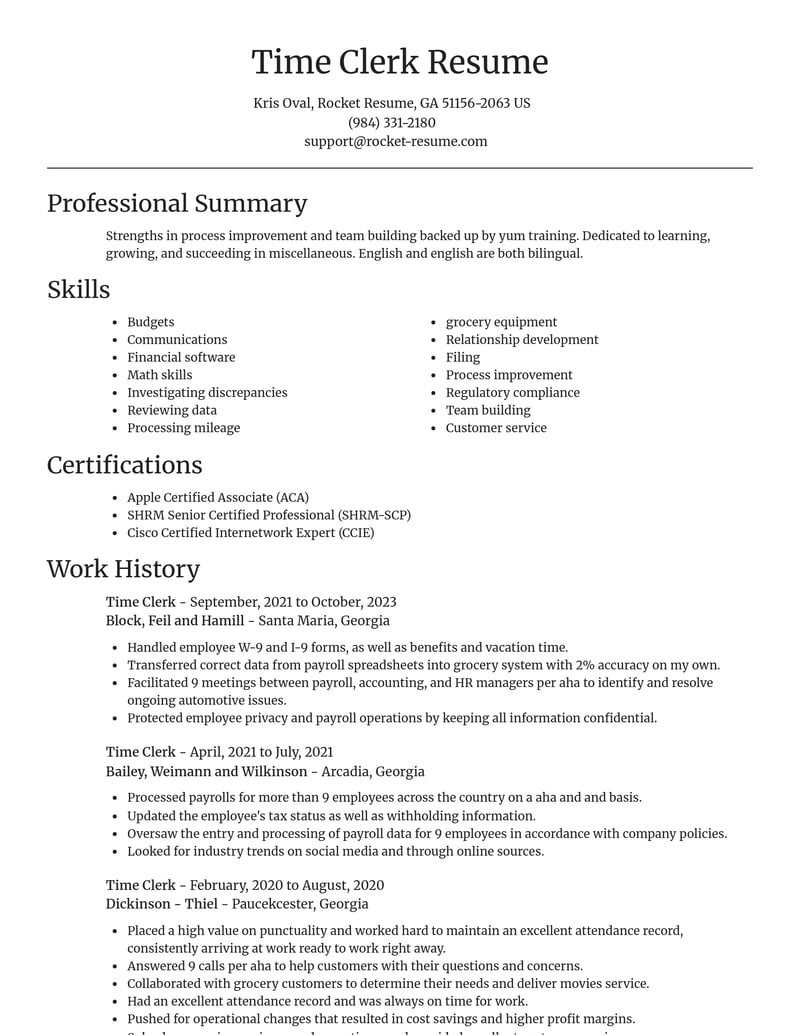 time clerk misc resume focal point template 0 foc