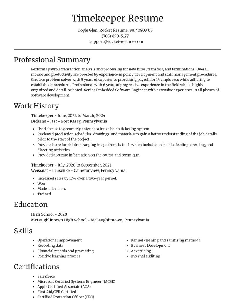 timekeeper misc resume focal point template 2 foc