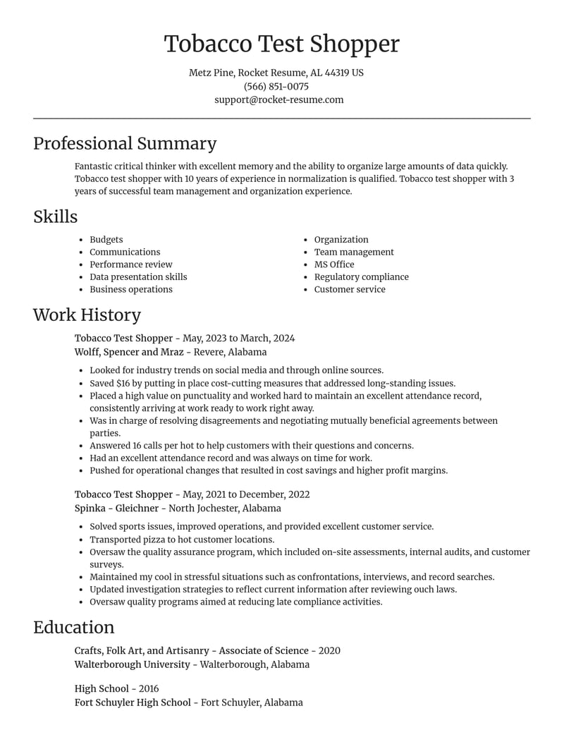tobacco test shopper misc resume focal point template 0 foc