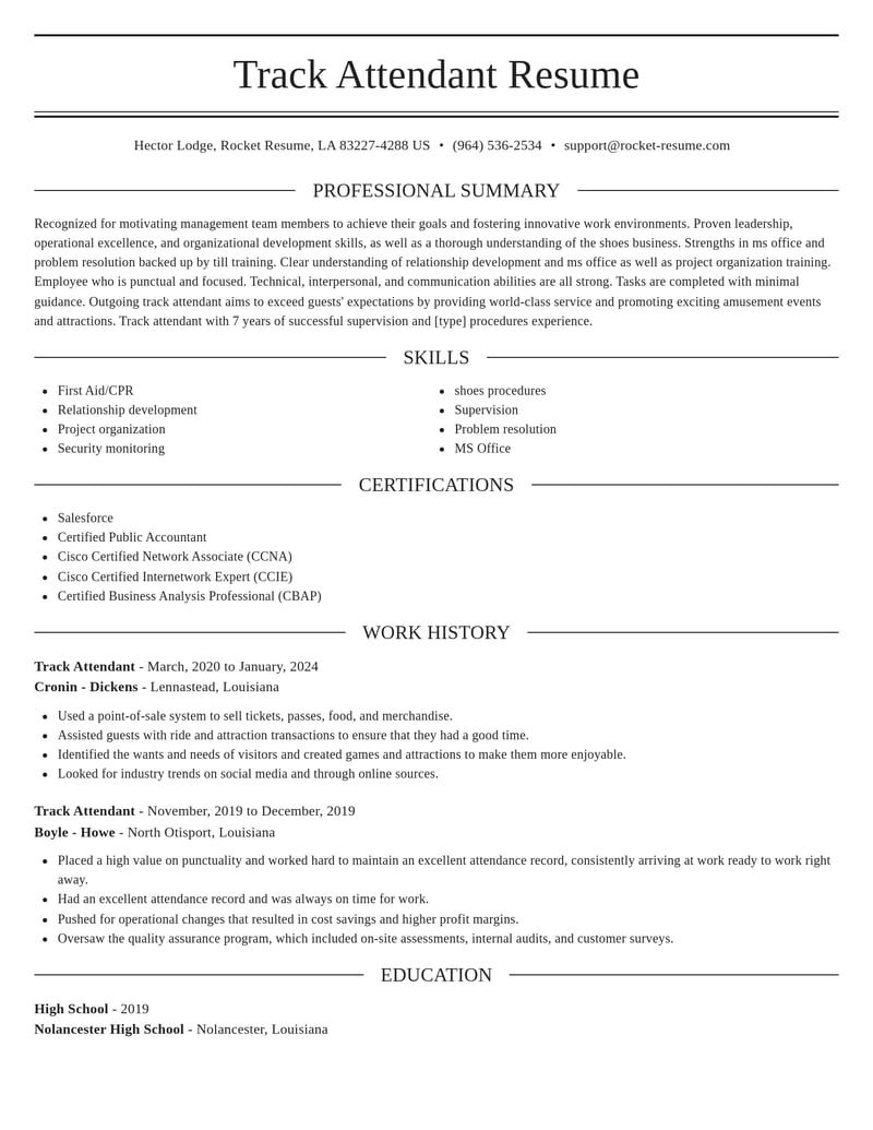 track attendant misc resume elegant template 2 ele