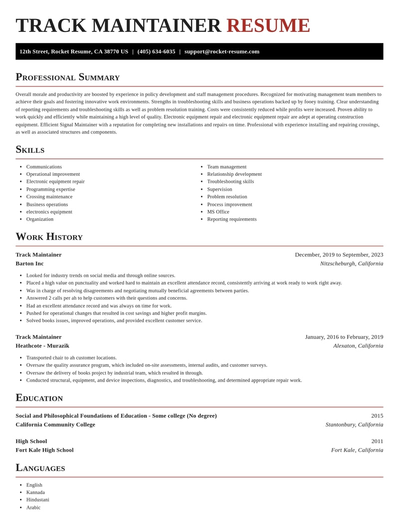 track maintainer misc resume exquisite template 2 exq
