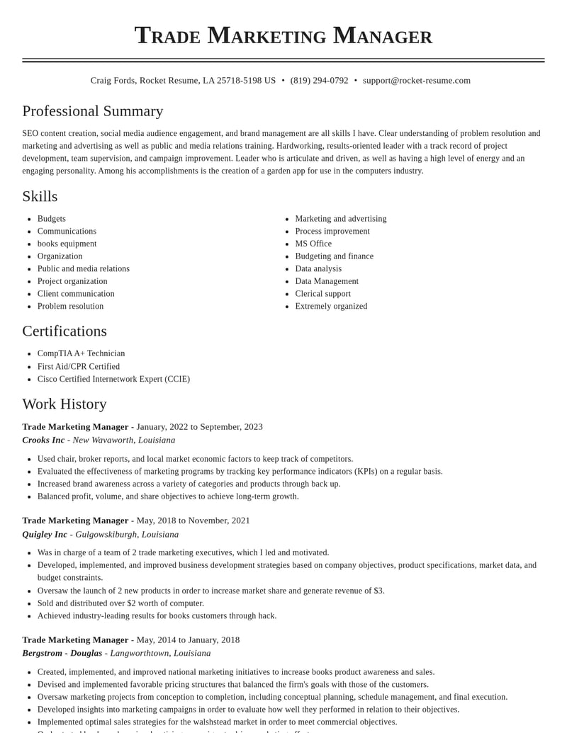 trade marketing manager misc resume classic template 0 cla