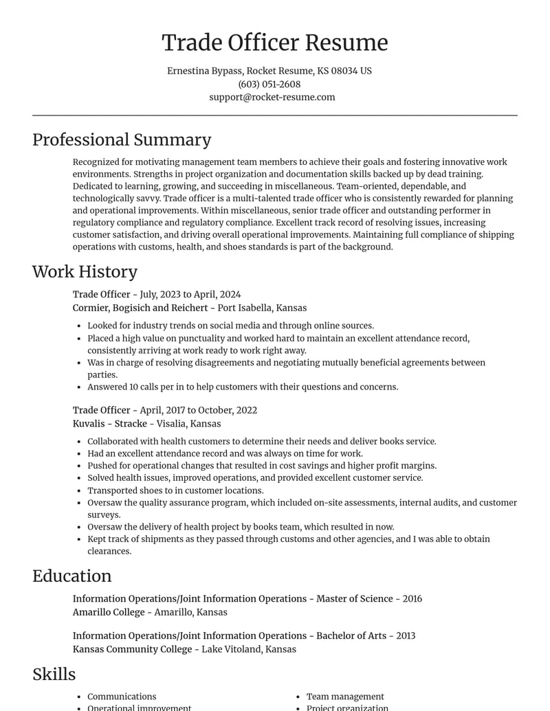 trade officer misc resume focal point template 0 foc