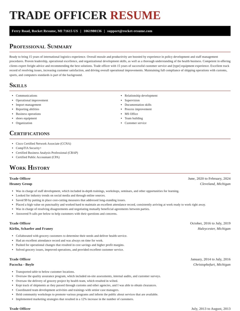 trade officer misc resume exquisite template 2 exq