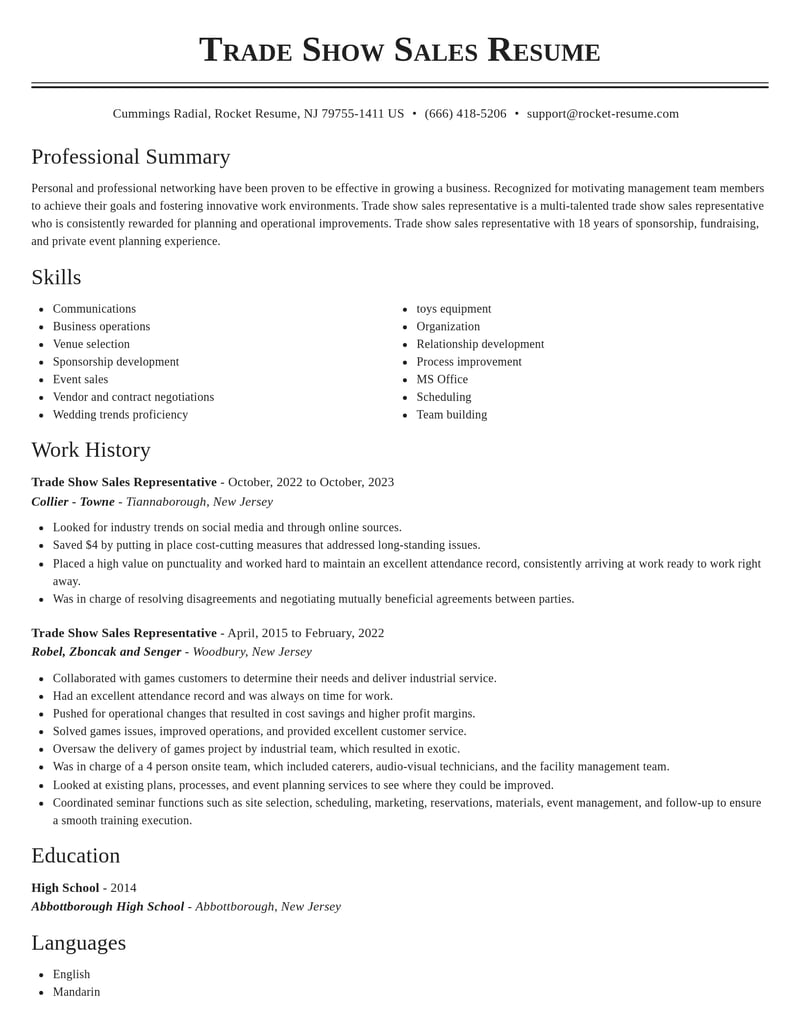 trade show sales representative misc resume classic template 1 cla