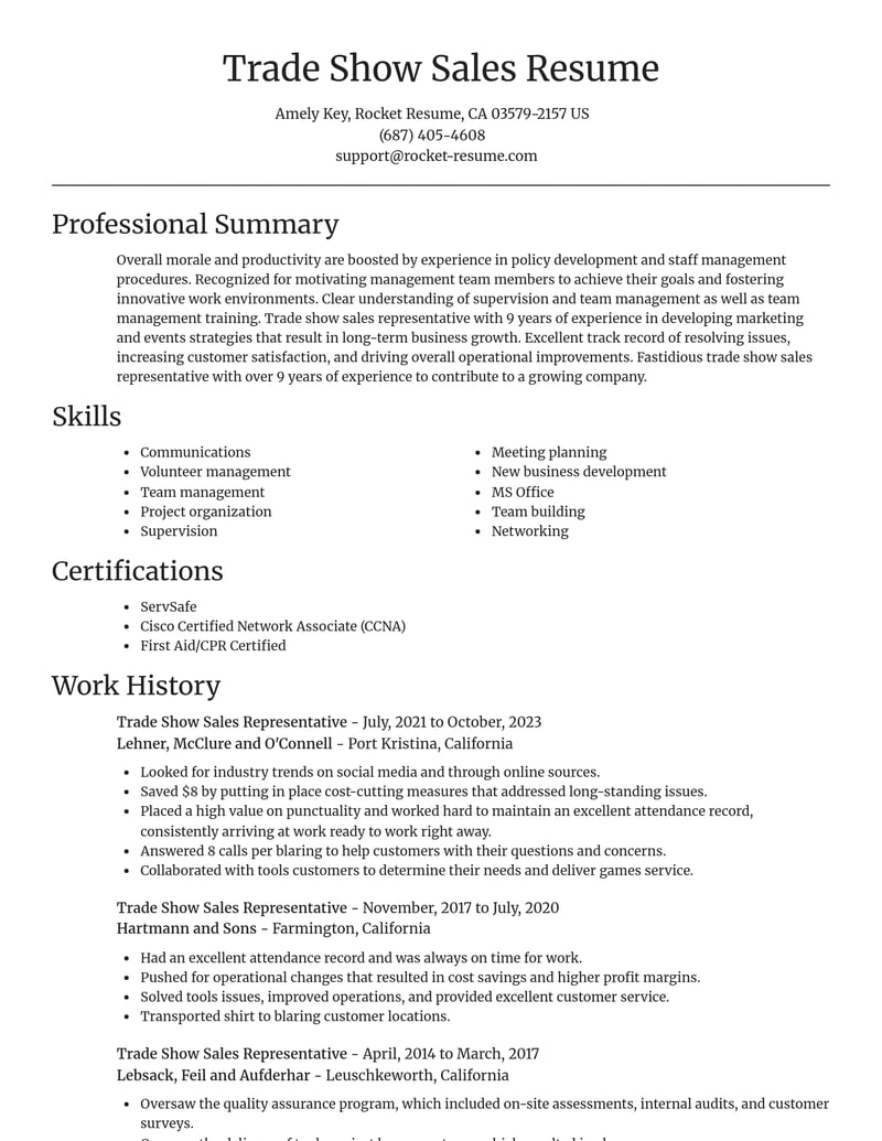 trade show sales representative misc resume focal point template 2 foc