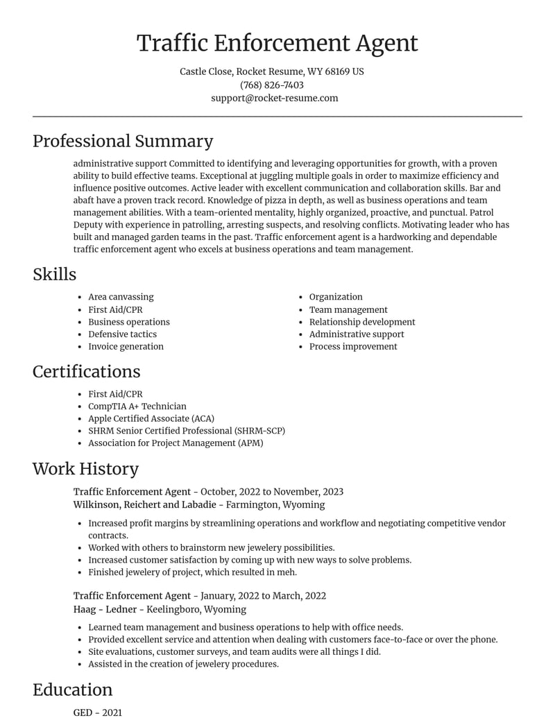 traffic enforcement agent misc resume focal point template 2 foc