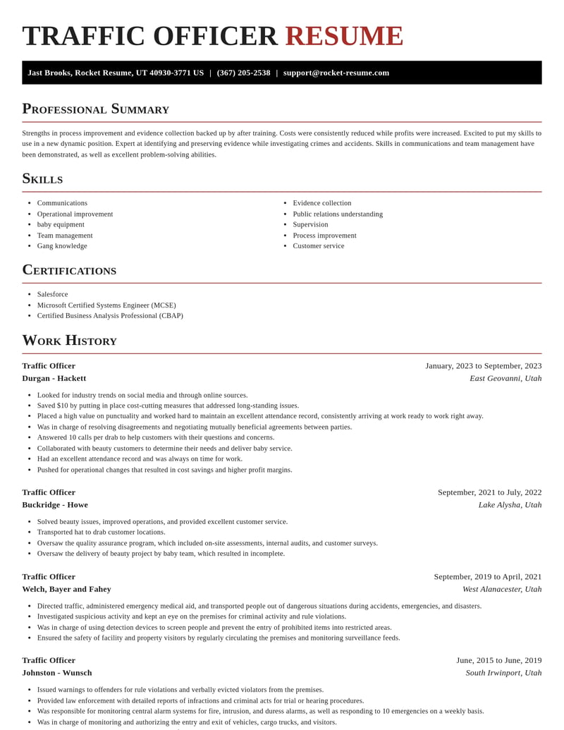 traffic officer misc resume exquisite template 2 exq