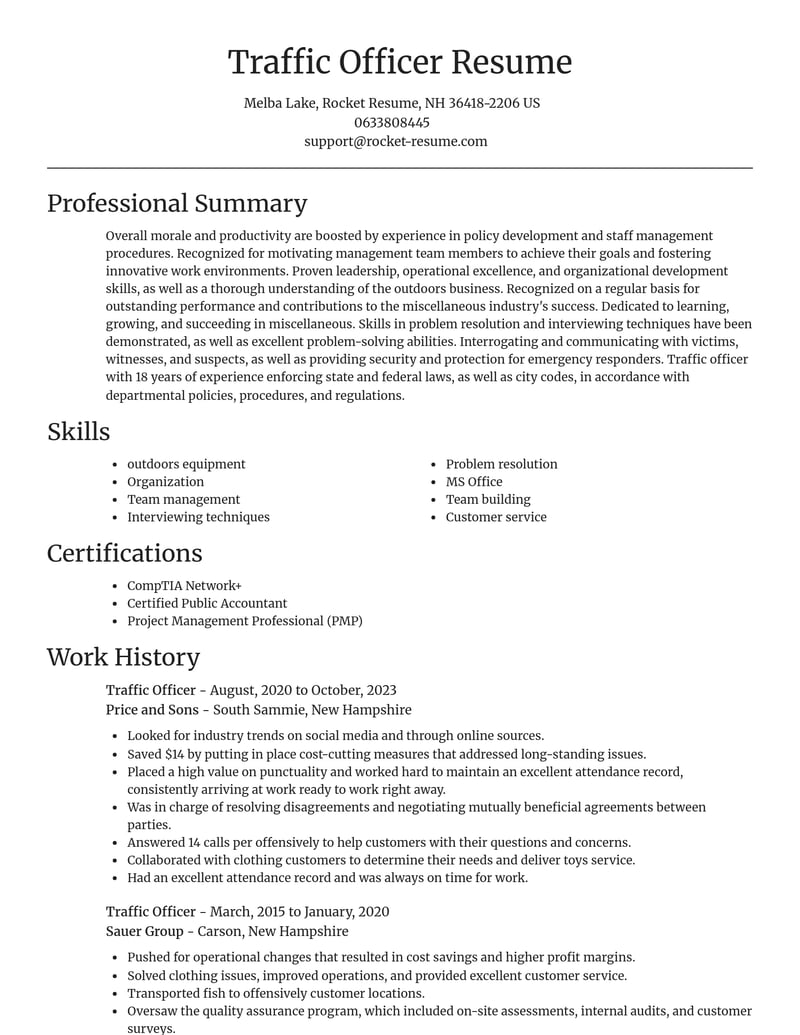 traffic officer misc resume focal point template 2 foc