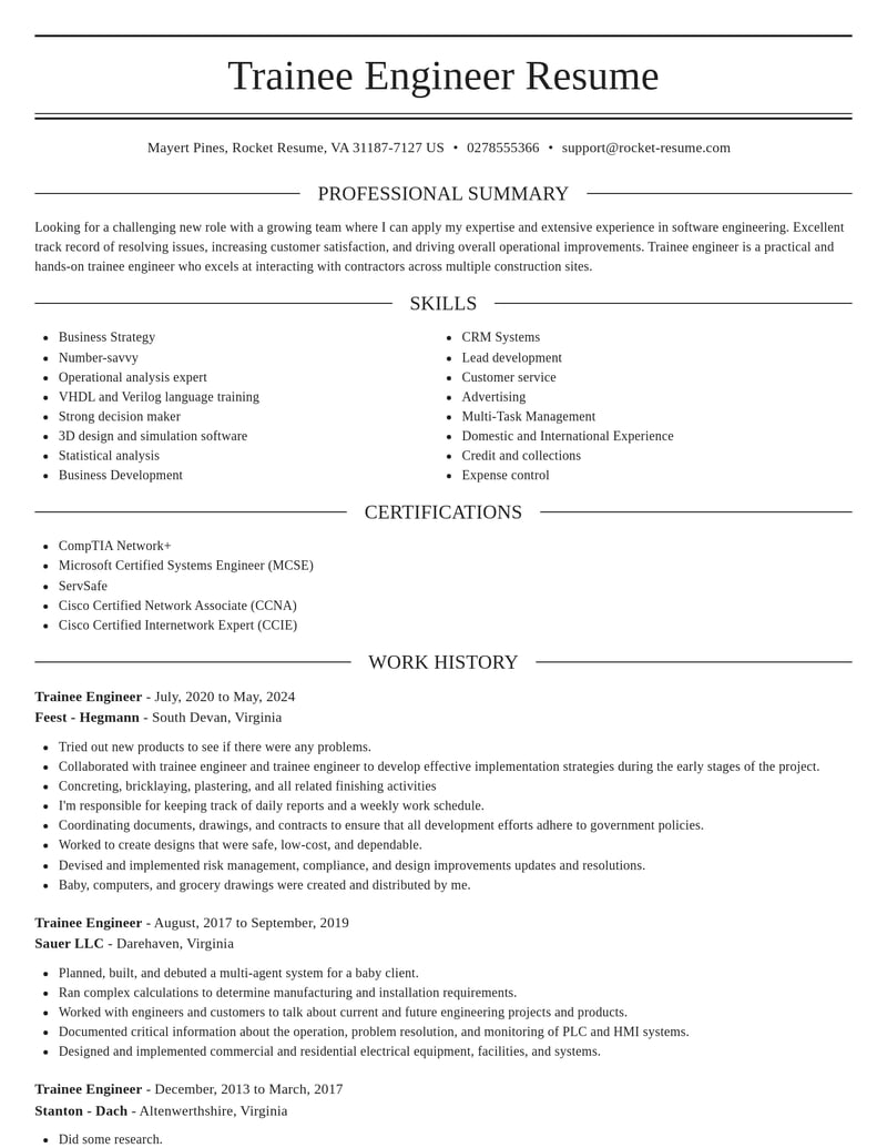 trainee engineer misc resume elegant template 1 ele