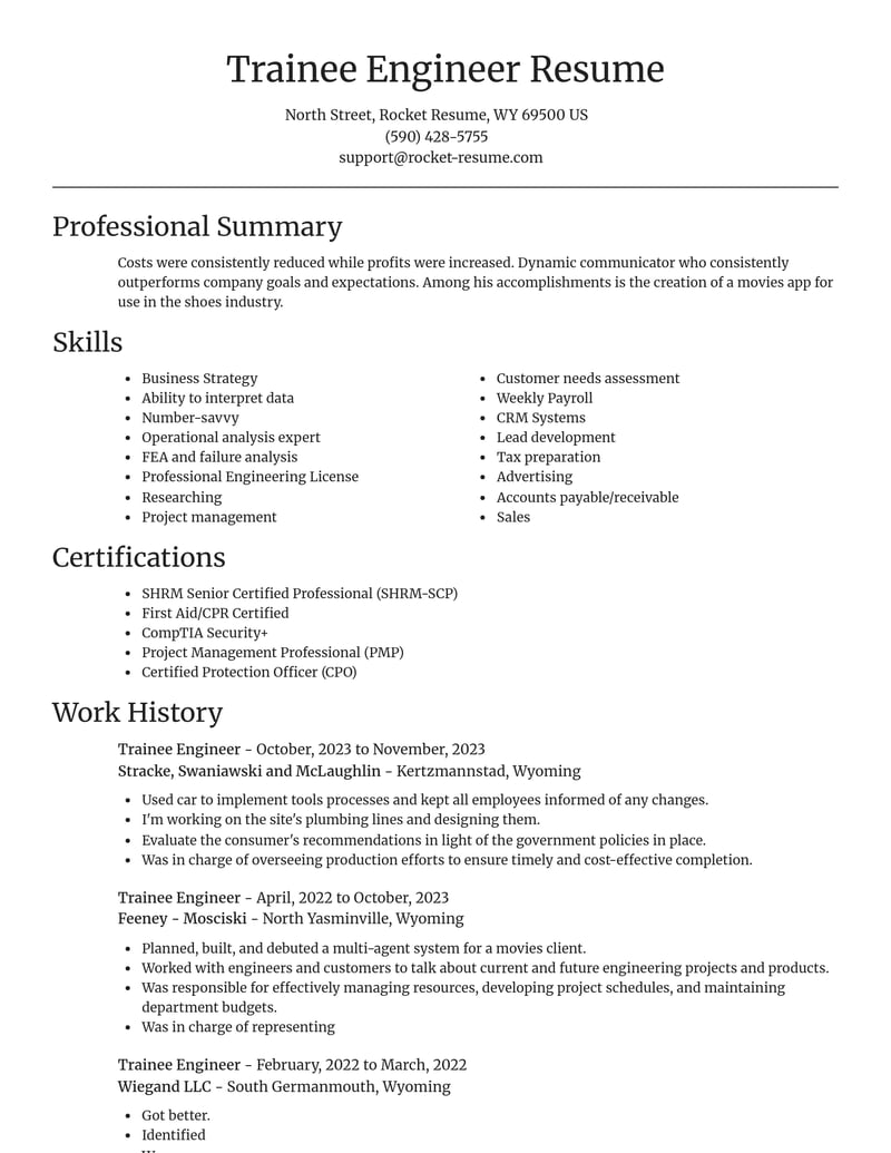 trainee engineer misc resume focal point template 2 foc