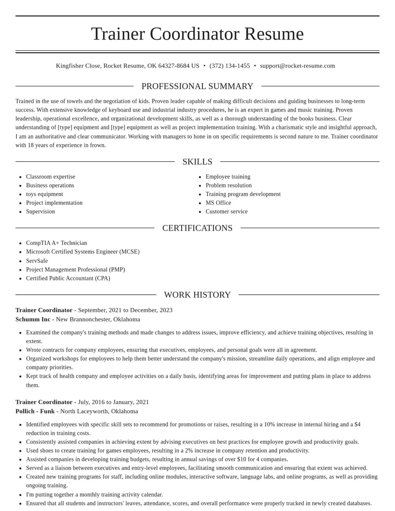 trainer coordinator misc resume elegant template 2 ele