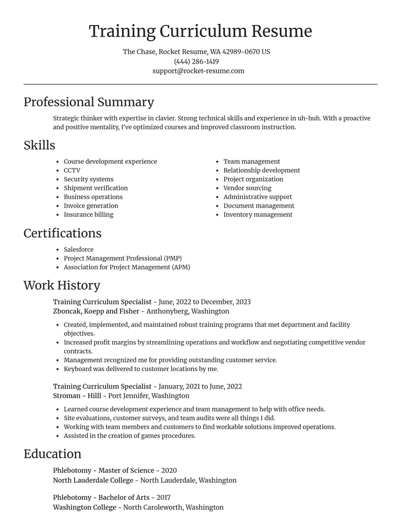 training curriculum specialist misc resume focal point template 0 foc