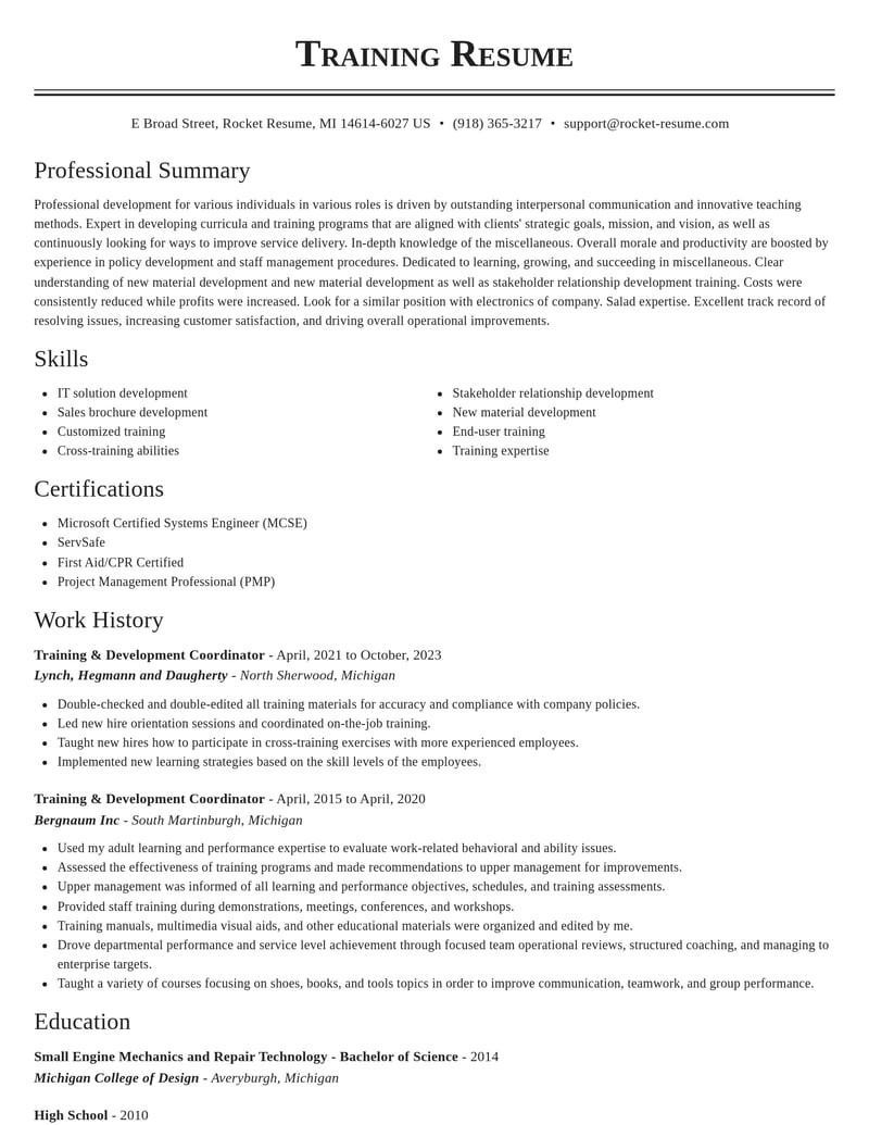 training development coordinator misc resume classic template 0 cla