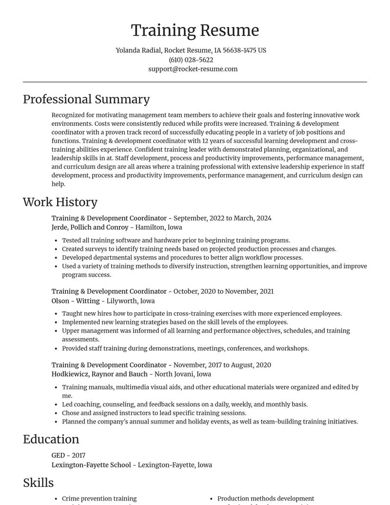training development coordinator misc resume focal point template 2 foc