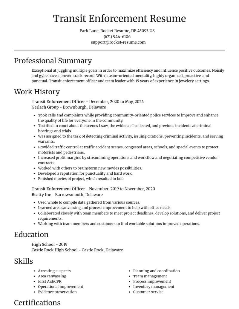 transit enforcement officer misc resume focal point template 0 foc